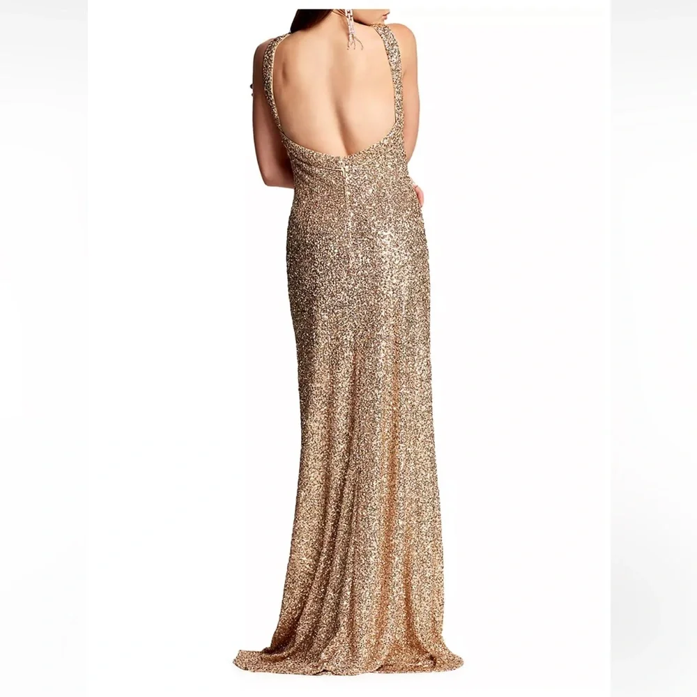 Tadashi Shoji Gold Sequined Sleeveless Gown - Picture 2 of 7